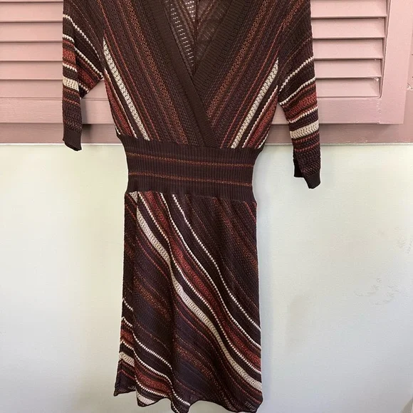 M by Missoni | Dresses | M Missoni Knit Brown Multicolor 34 Sleeve V Neck  Dress Sz Small | Poshmark